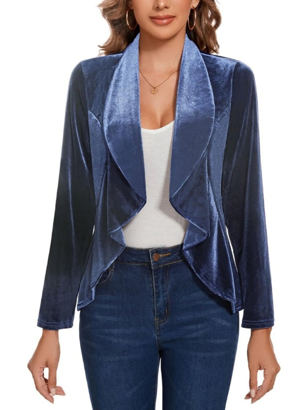 Chic Velvet Blazer for Women | Casual Work Office Open Front Suit Jacket